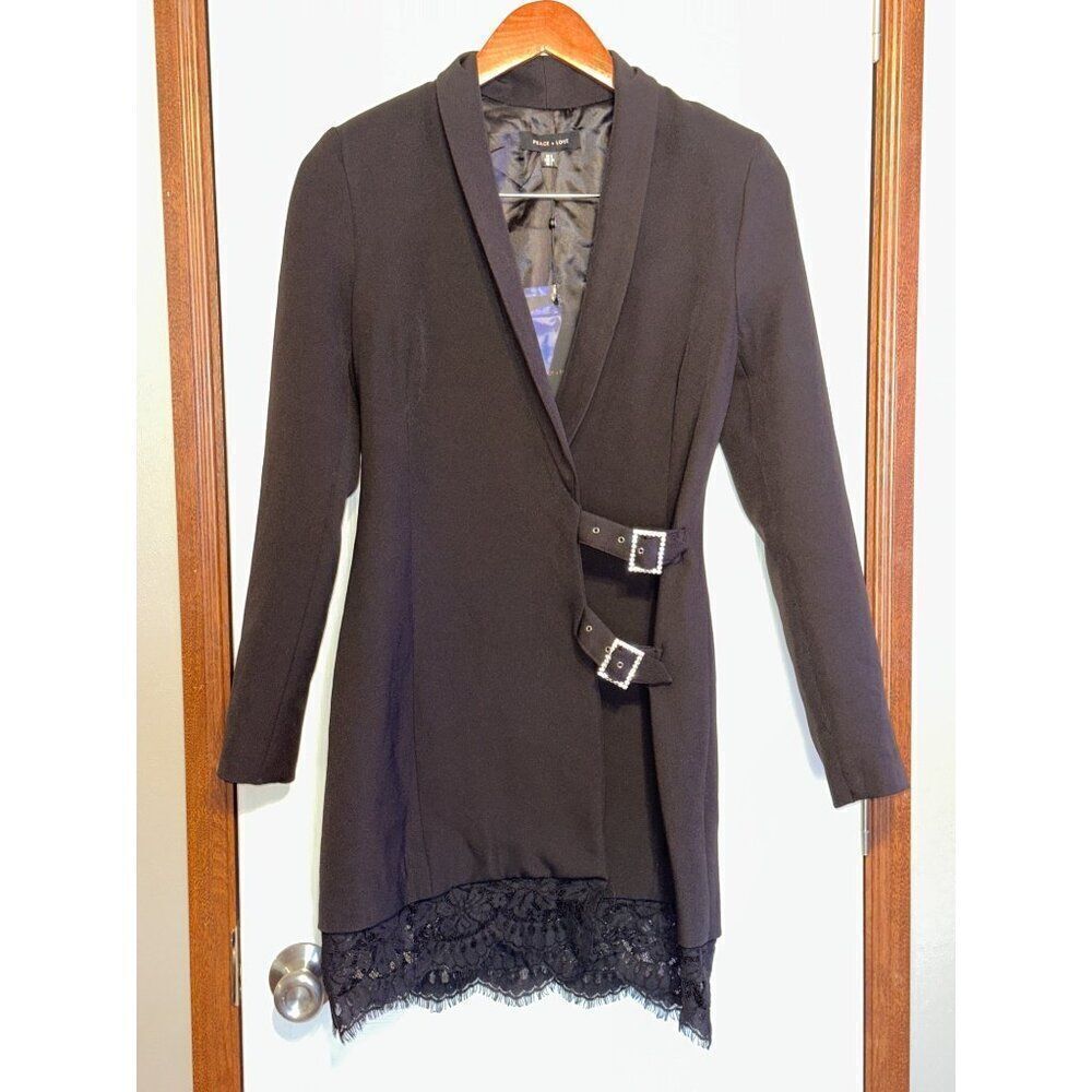 NWT Misguided Peace + Love Black Lace Trim Buckle Blazer Dress‎ Size 2